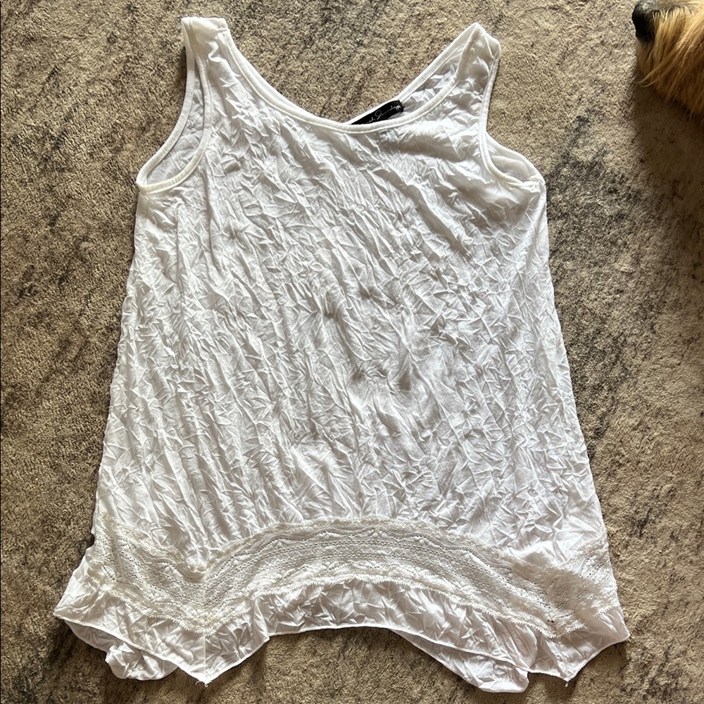 French Laundry Crinkled White Tank Top